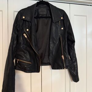 Blank NYC Black Faux Leather Moto Jacket with Gold Hardware